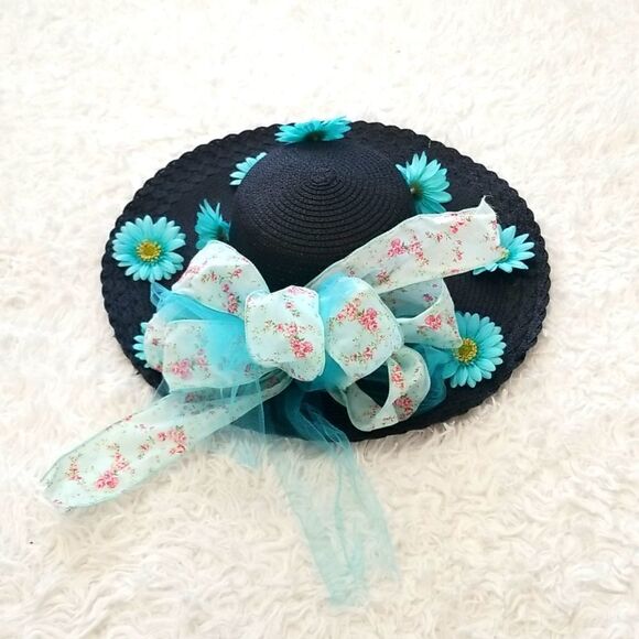 Vintage Straw Floral Derby  Hat Sz OS - Picture 4 of 9